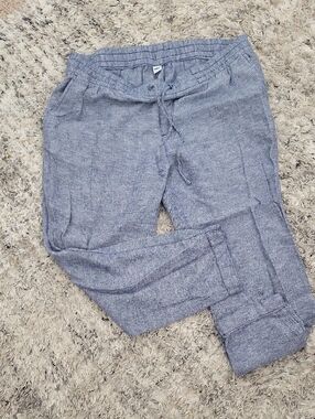 Old Navy Linen Heather Blue Drawstring Crop Pants